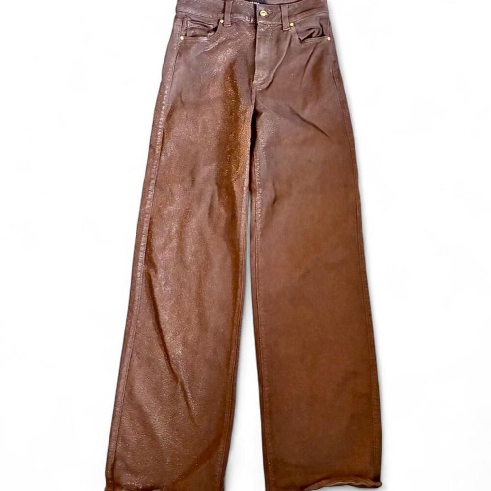 Paige high waist wide leg bronze metallic party denim pants